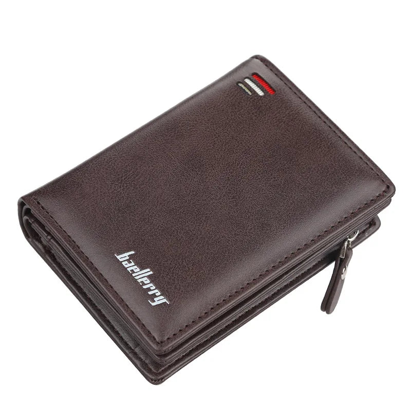 Men's Zipper Short Wallet Vertical Mini Snap Zero Wallet
