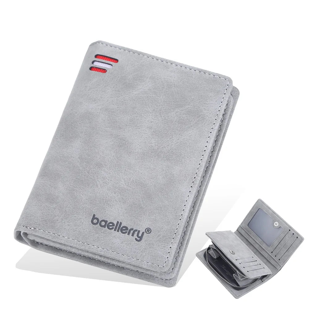 Men's Zipper Short Wallet Vertical Mini Snap Zero Wallet