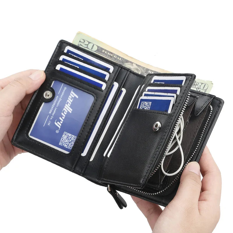 Men's Zipper Short Wallet Vertical Mini Snap Zero Wallet
