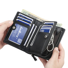 Men's Zipper Short Wallet Vertical Mini Snap Zero Wallet