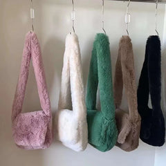 Winter Solid Female Girls Underarm Bag Soft Plush Shoulder Bags