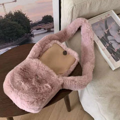 Winter Solid Female Girls Underarm Bag Soft Plush Shoulder Bags