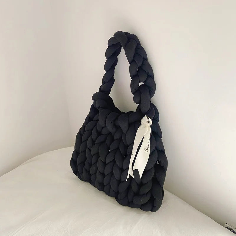 Winter Thick Rope Woven Handbag For Women With Long Chain Crossbody Bag