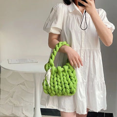 Winter Thick Rope Woven Handbag For Women With Long Chain Crossbody Bag