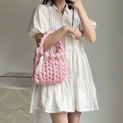 Winter Thick Rope Woven Handbag For Women With Long Chain Crossbody Bag