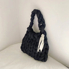 Winter Thick Rope Woven Handbag For Women With Long Chain Crossbody Bag