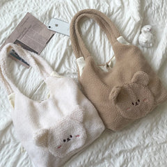 Winter Lambswool Shoulder Bag Girls Ins Brown Bear Soft Plush Shopper Bags