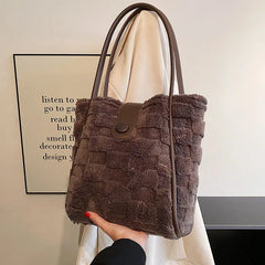 Winter Fur Tote Handbag for Women, Large Warm Shoulder Bag