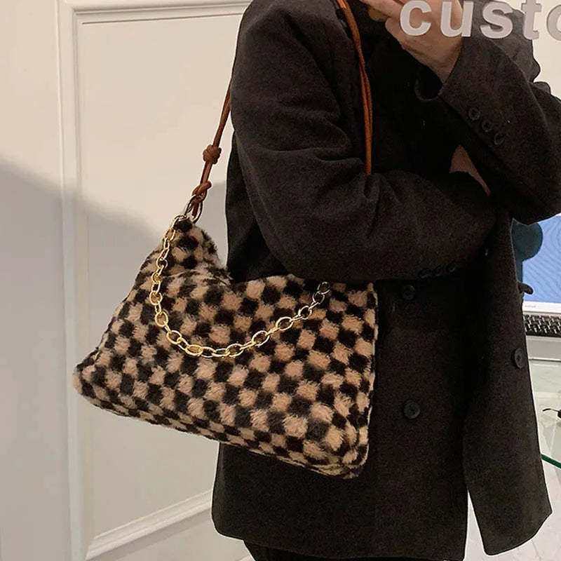Winter Plush Crossbody Bag for Women Single Shoulder Handbag