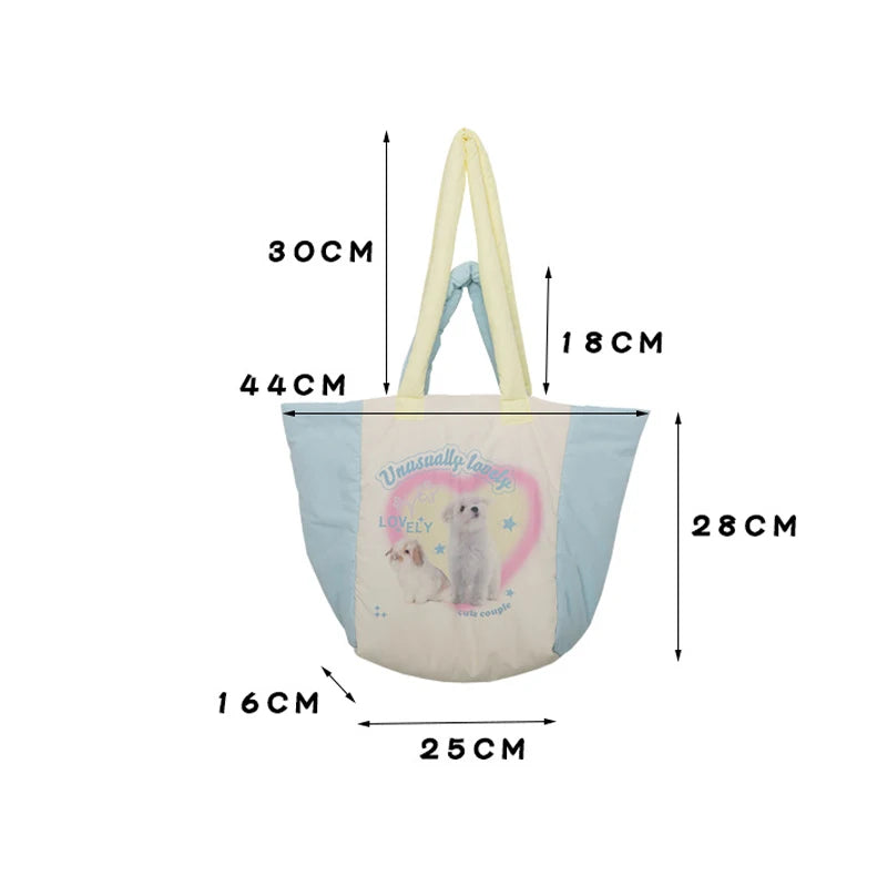Winter Down Feeling Large Capacity Tote Bag Women's Puppy Print Shoulder Bag