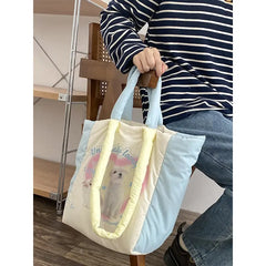 Winter Down Feeling Large Capacity Tote Bag Women's Puppy Print Shoulder Bag