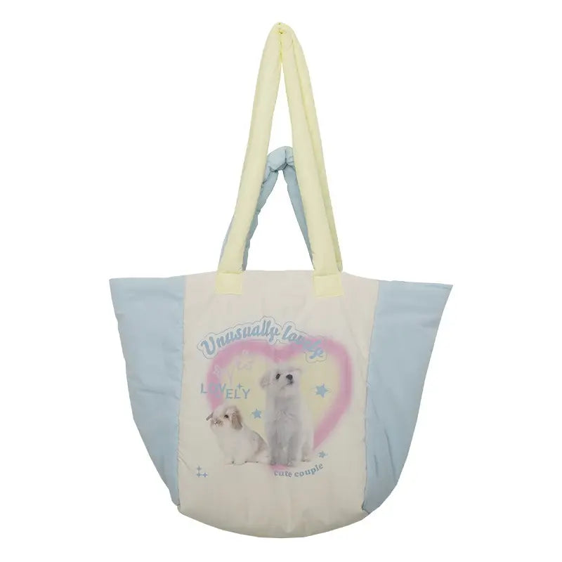 Winter Down Feeling Large Capacity Tote Bag Women's Puppy Print Shoulder Bag