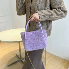 Women's Winter Faux Fur Handbag Totes in Green Yellow Purple
