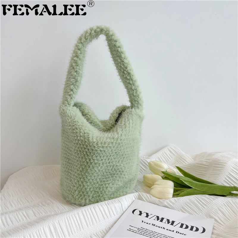 Winter Soft Faux Fur Women's Bucket Bag Furry Fluffy Tote Bag