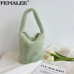 Winter Soft Faux Fur Women's Bucket Bag Furry Fluffy Tote Bag