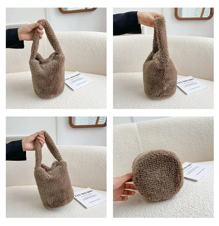 Winter Soft Faux Fur Women's Bucket Bag Furry Fluffy Tote Bag