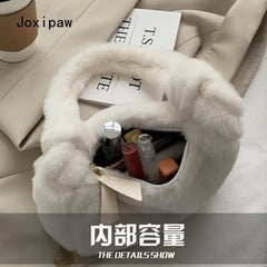 Winter Soft Plush Shoulder Bags for Women Vintage Solid Tote Bag