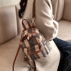 Winter Plaid Nylon Women Backpack Students Small Schoolbag Campus Stripe Style