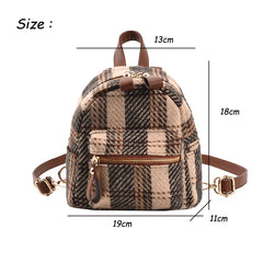 Winter Plaid Nylon Women Backpack Students Small Schoolbag Campus Stripe Style