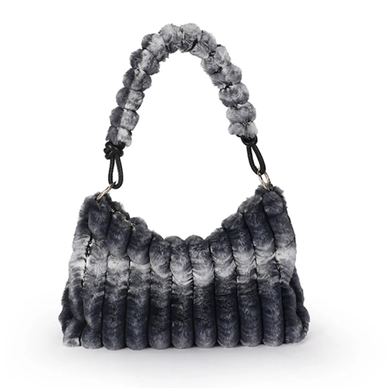 Winter Women Handbags Faux Fur Gradient Crossbody Bags Ladies Totes Shopping Bag