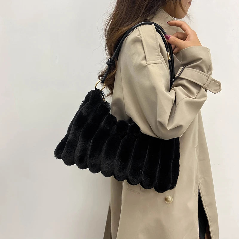 Winter Women Handbags Faux Fur Gradient Crossbody Bags Ladies Totes Shopping Bag