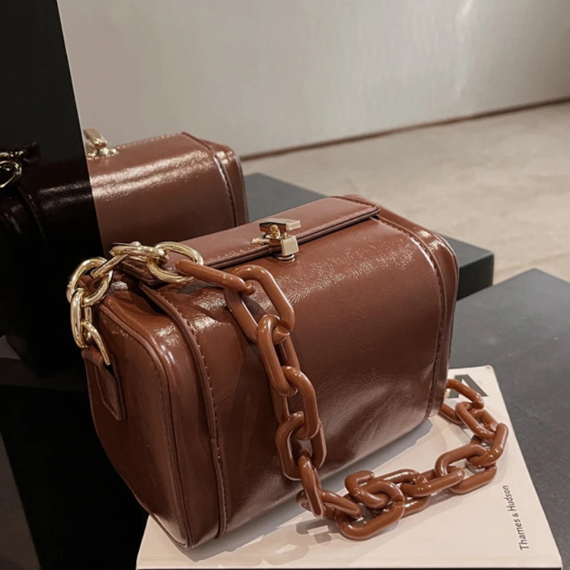 Vintage PU Leather Crossbody Bag Box Shaped Handbag
