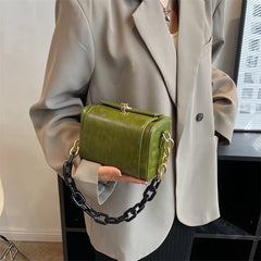 Vintage PU Leather Crossbody Bag Box Shaped Handbag