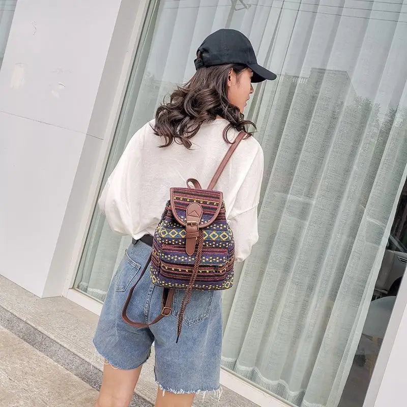 Ethnic Style Flower Embroidery Canvas Backpack
