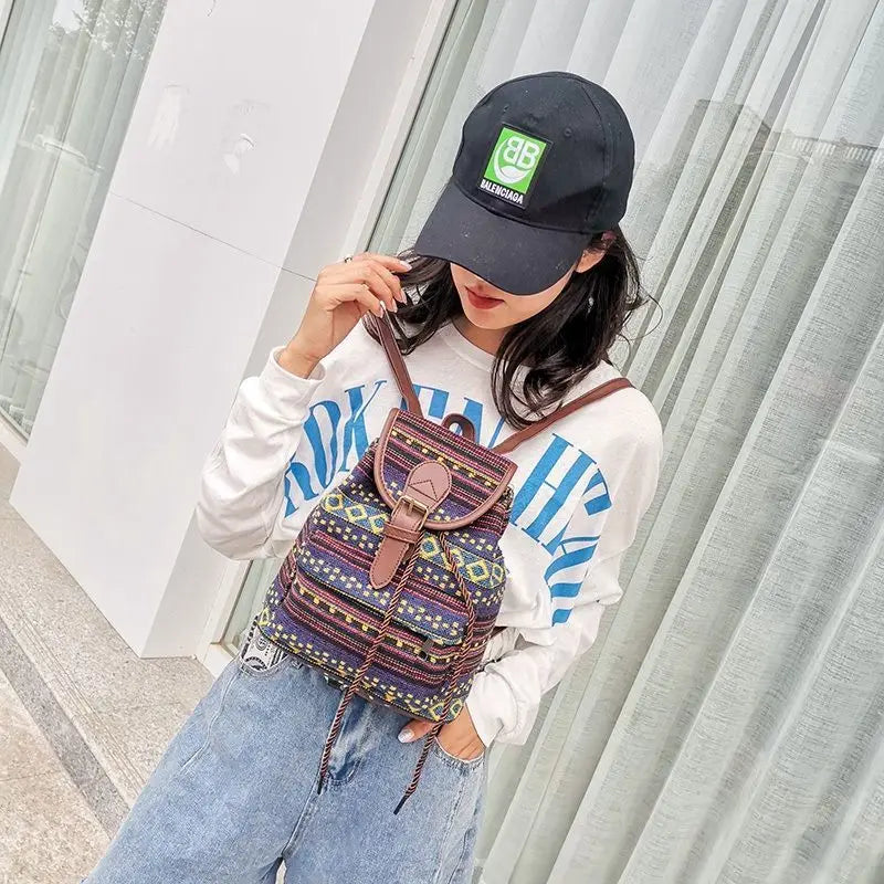 Ethnic Style Flower Embroidery Canvas Backpack