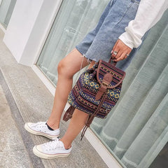 Ethnic Style Flower Embroidery Canvas Backpack
