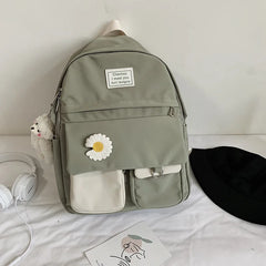 Nylon Backpack with Doll Pendant for Teenage Girls