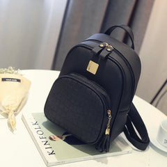 Women Backpack PU Leather Tassel Schoolbag for Teenager Girls Female