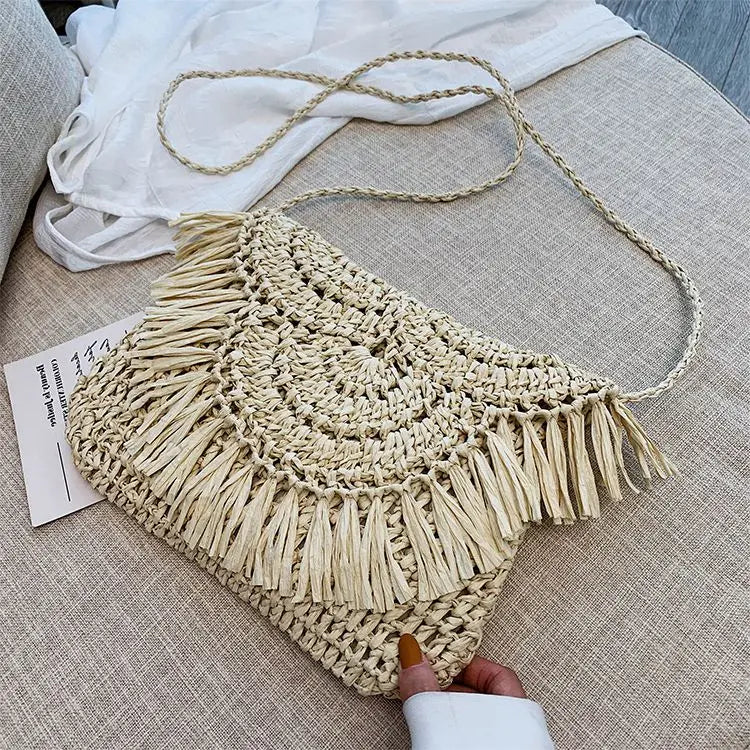 Women Beach Bag Shoulder Bags Hand Woven Straw Large Capacity Retro Bohemian Rat
