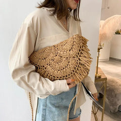 Women Beach Bag Shoulder Bags Hand Woven Straw Large Capacity Retro Bohemian Rat