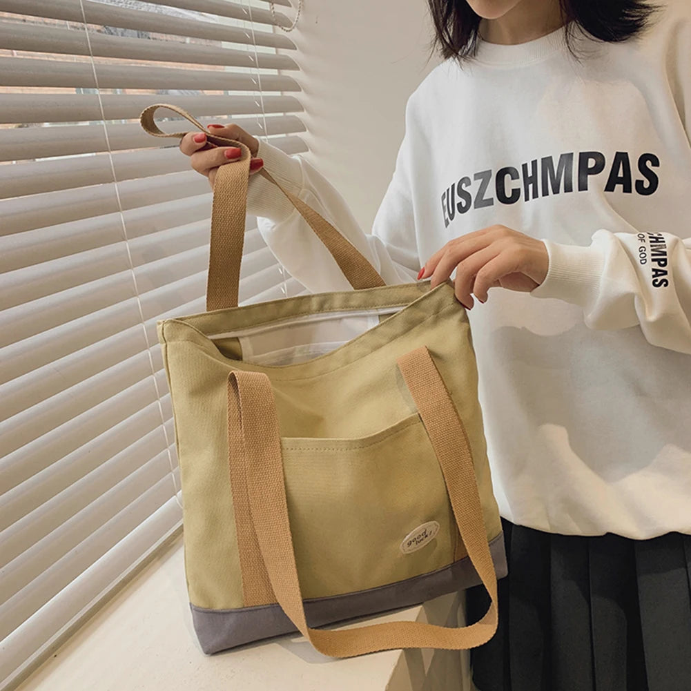 Women Canvas Bag Contrast Letter Print Tote Bags Female Large Capacity
