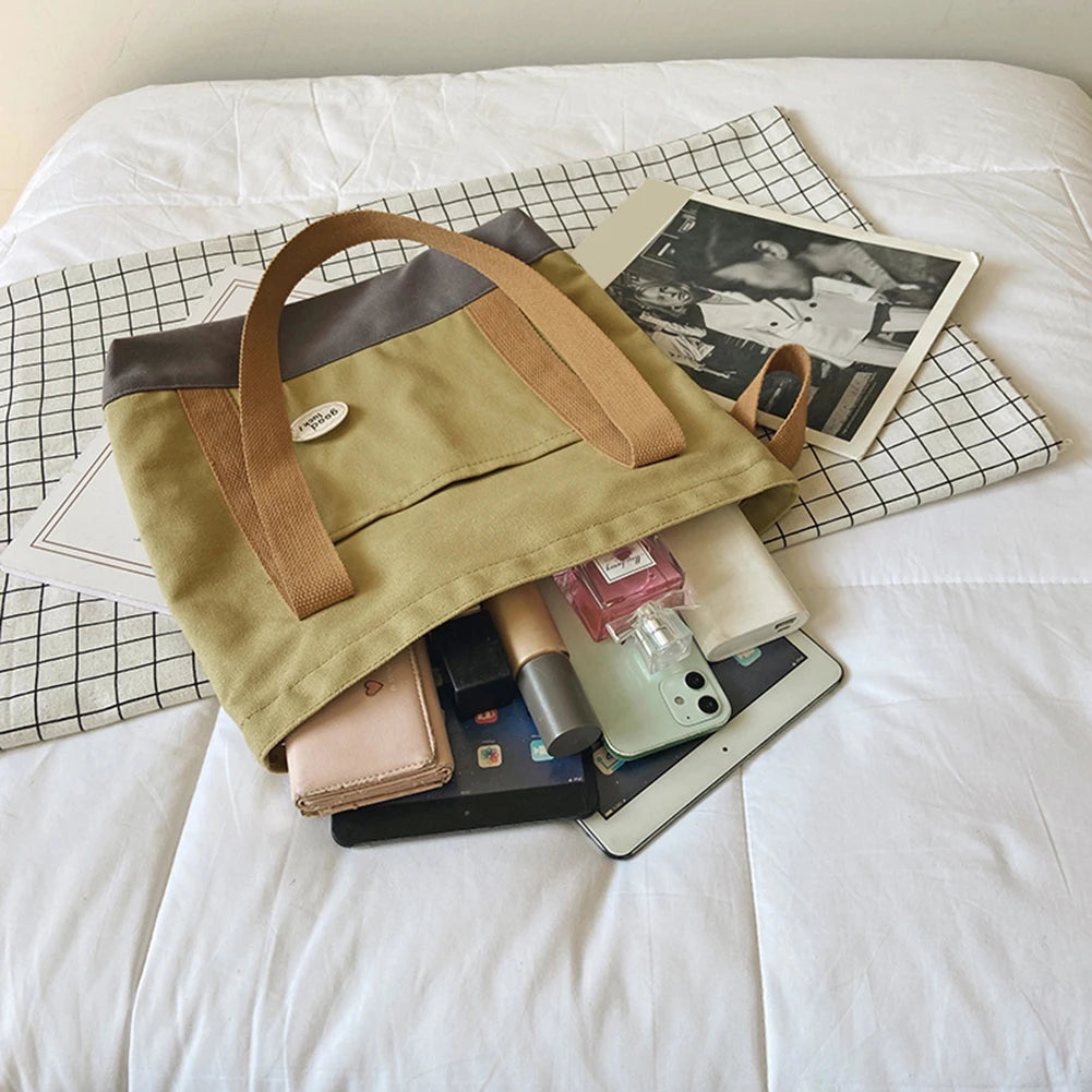 Women Canvas Bag Contrast Letter Print Tote Bags Female Large Capacity