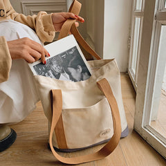 Women Canvas Bag Contrast Letter Print Tote Bags Female Large Capacity