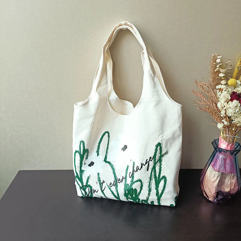 Women Canvas Shoulder Bag Orchid Printing Casual Handbag Tote Bag