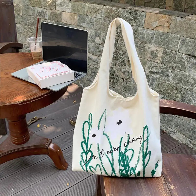 Women Canvas Shoulder Bag Orchid Printing Casual Handbag Tote Bag