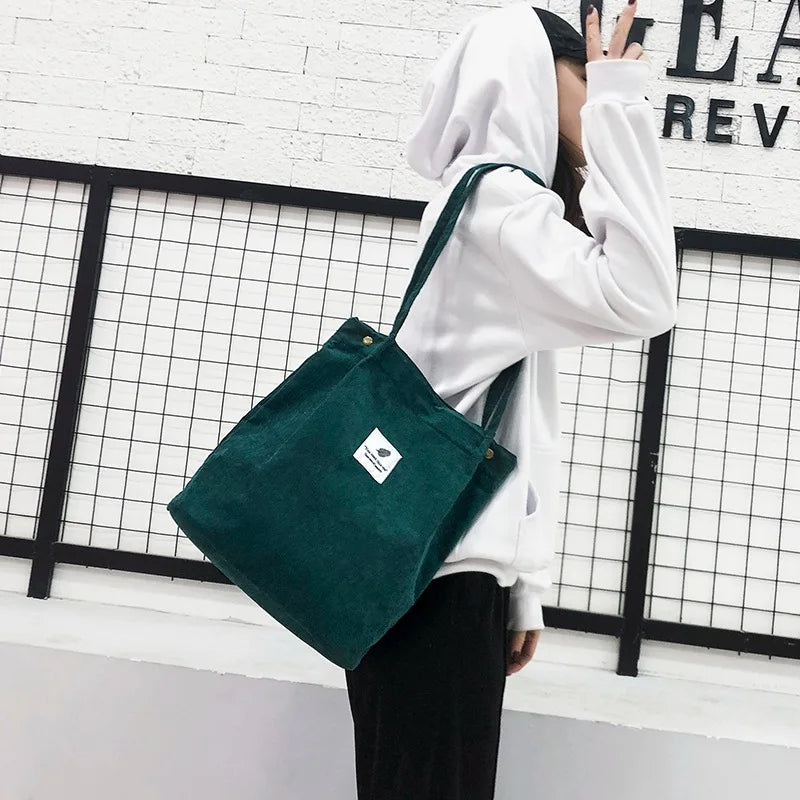 Women Canvas Tote Bag Corduroy Shopping Eco Cloth Handbag Shoulder Reusable