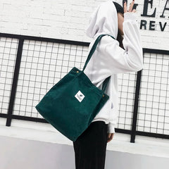 Women Canvas Tote Bag Corduroy Shopping Eco Cloth Handbag Shoulder Reusable