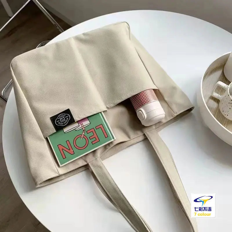 Women Canvas Tote Bag Solid Casual Handbag Shoulder Bag Large