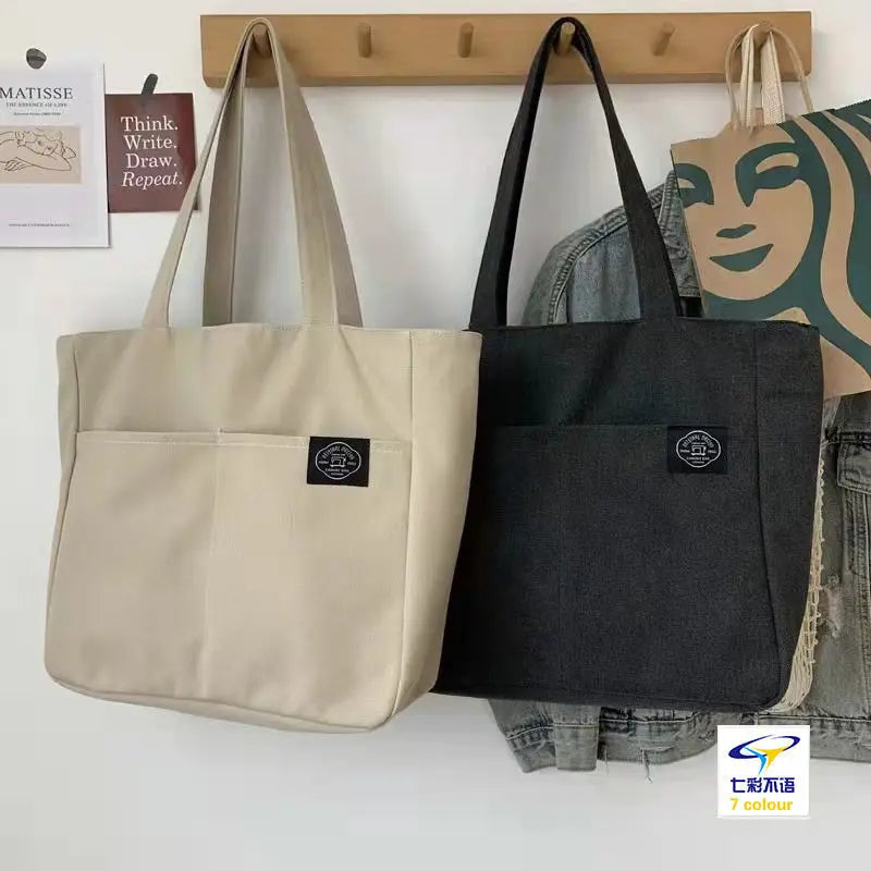 Women Canvas Tote Bag Solid Casual Handbag Shoulder Bag Large