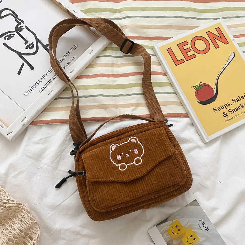 Women Canvas Zipper Bag Preppy Style Student Tote Shoulder Messenger Bag