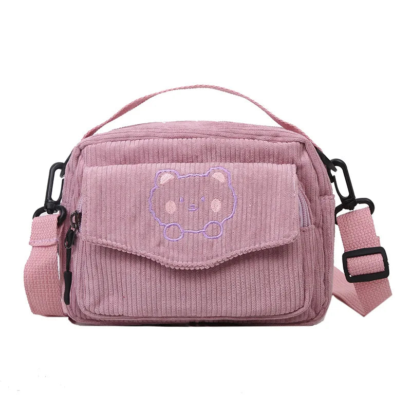 Women Canvas Zipper Bag Preppy Style Student Tote Shoulder Messenger Bag