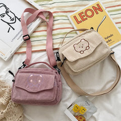 Women Canvas Zipper Bag Preppy Style Student Tote Shoulder Messenger Bag