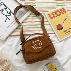 Women Canvas Zipper Bag Preppy Style Student Tote Shoulder Messenger Bag