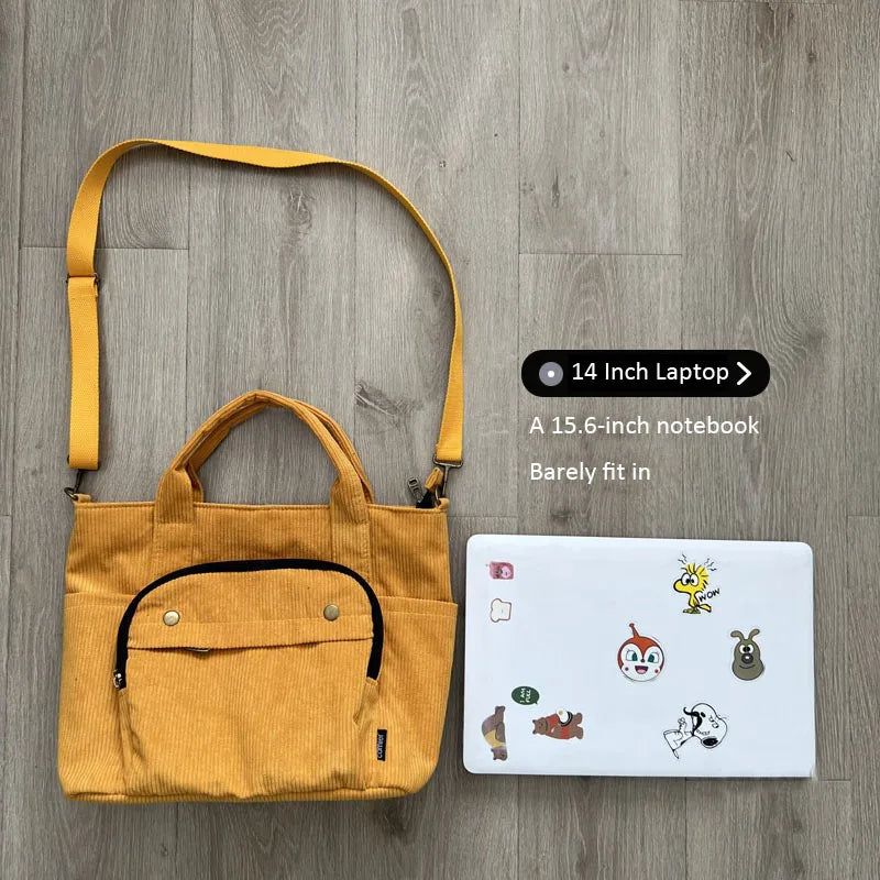 Women Corduroy Shoulder Tote Handbag Canvas Messenger Zipper Bag