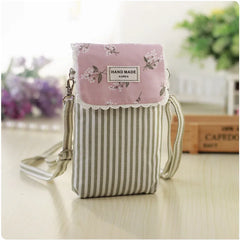 Women Striped Crossbody Bag Canvas Shoulder Small Mobile Phone Bag Girls
