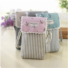 Women Striped Crossbody Bag Canvas Shoulder Small Mobile Phone Bag Girls